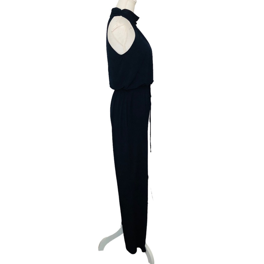 ENFOCUS STUDIO Navy Blue Sleeveless Halter Elastic Tie Waist Stretch Jumpsuit 6 - Picture 7 of 11